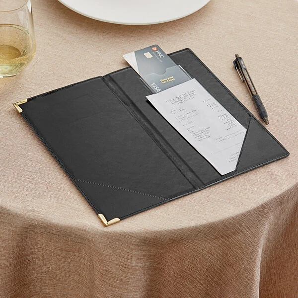 American Metalcraft MCCRBPBL Securit Black Check Presenter with Gold Corners
