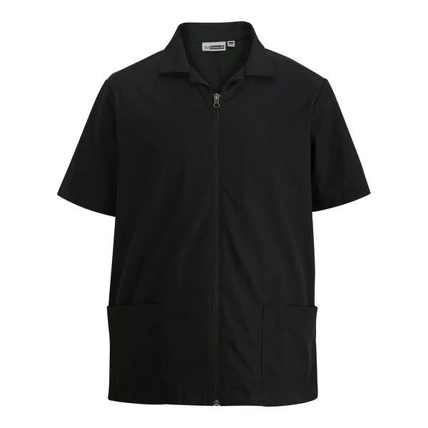 Edwards 4891 Men's Customizable Black Essential Full-Zip Service / Housekeeping Shirt - Poly / Cotton Blend - 3X