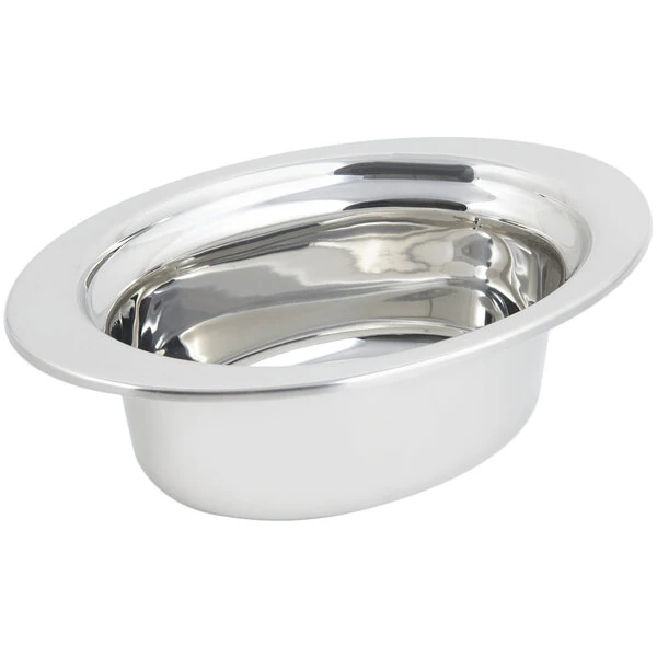Bon Chef 5203 13" x 9" x 5" Stainless Steel 3.75 Qt. Full Size Oval Plain Design Food Pan