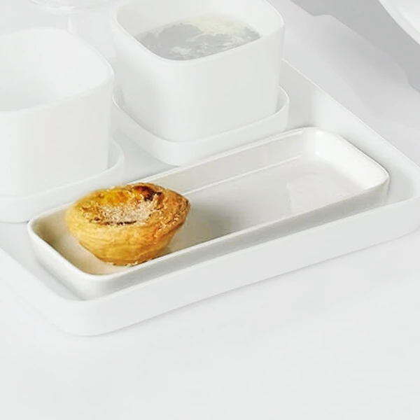 CAC F-RT8 Fortune 7 3/4" x 3 1/2" White Porcelain Rectangular Tasting Tray - 24/Case