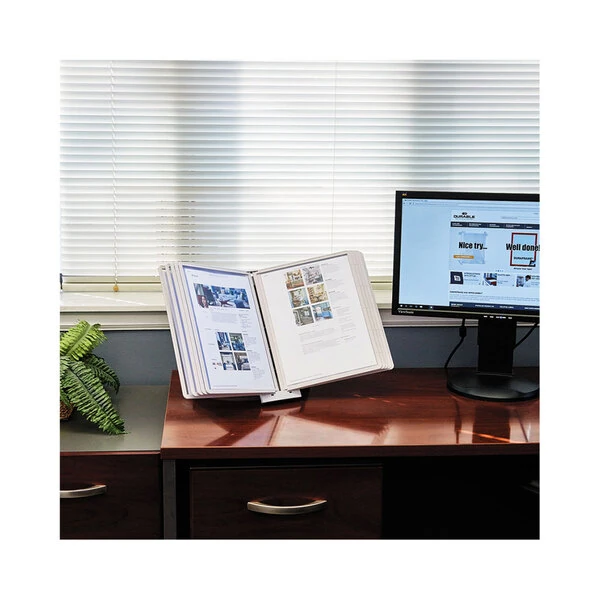 Durable 554210 SHERPA 10" x 5 5/8" x 13 1/2" Gray Borders 10 Panel Desktop Reference System