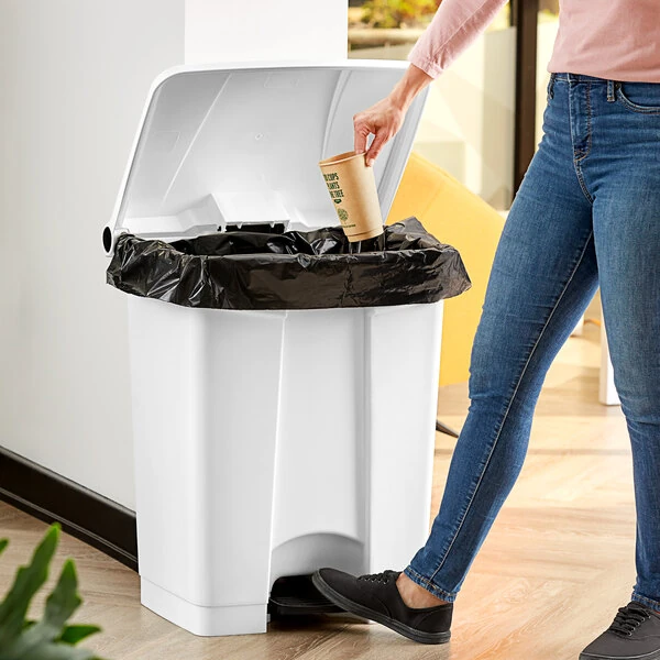 Lavex 72 Qt. / 18 Gallon White Rectangular Step-On Trash Can