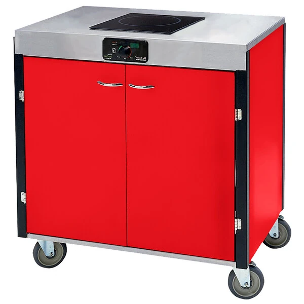 Lakeside 2060RD Creation Express™ Mobile Cooking Cart with 1 Induction Burner, No Exhaust Filtration, and Red Laminate Finish - 22" x 34" x 35 1/2"