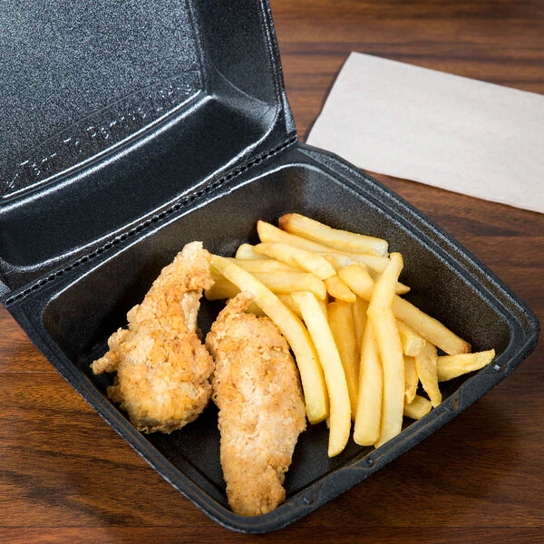 Dart 85HTB1R 8" x 8" x 3" Black Foam Square Take Out Container with Perforated Hinged Lid - 200/Case