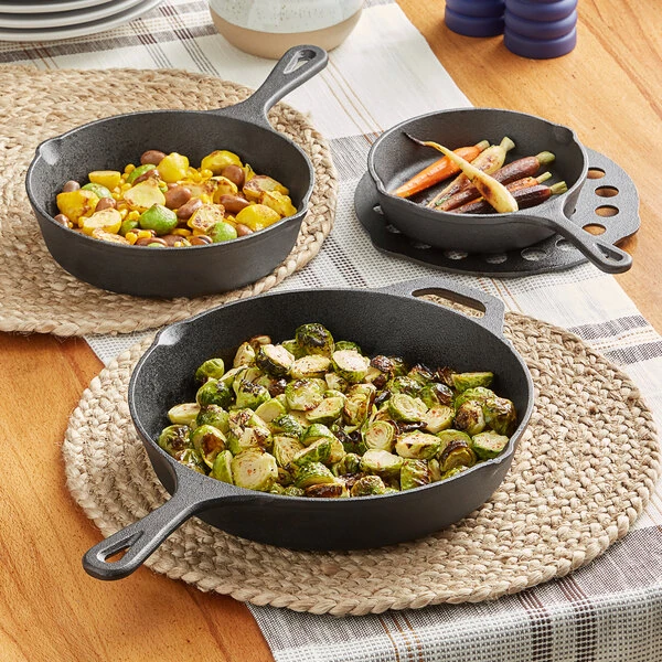 Valor 3-Piece Pre-Seasoned Cast Iron Skillet Set - Includes 6 1/2", 8", and 10 1/4" Skillets