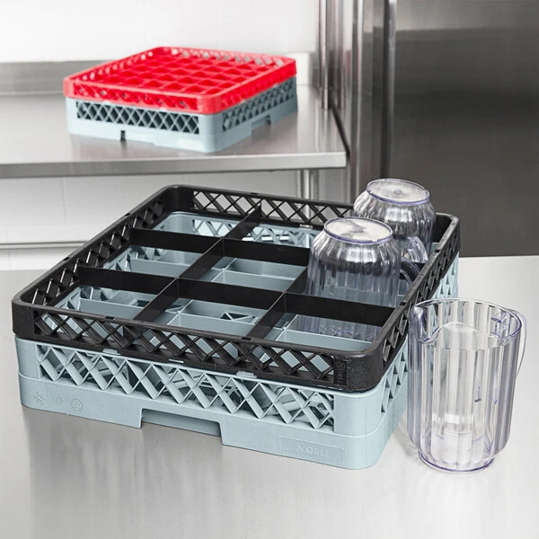 Noble Warewashing 9-Compartment Black Full-Size Glass Rack Rack Extender