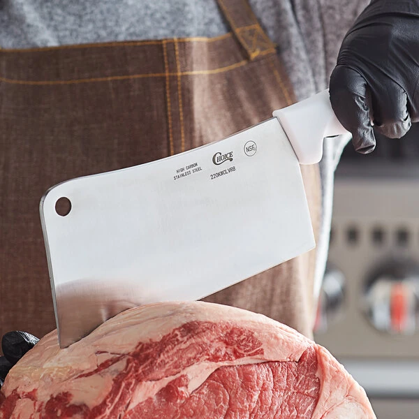 Choice 8" Stainless Steel Cleaver with White Handle
