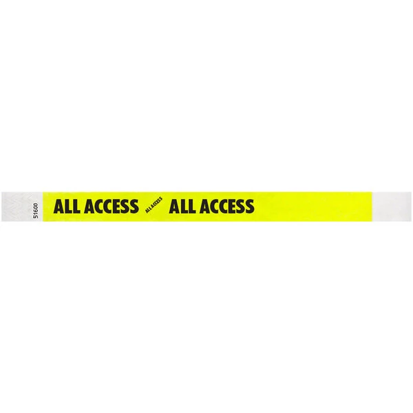 Carnival King Highlighter Yellow "ALL ACCESS" Disposable Wristband 3/4" x 10" - 500/Bag