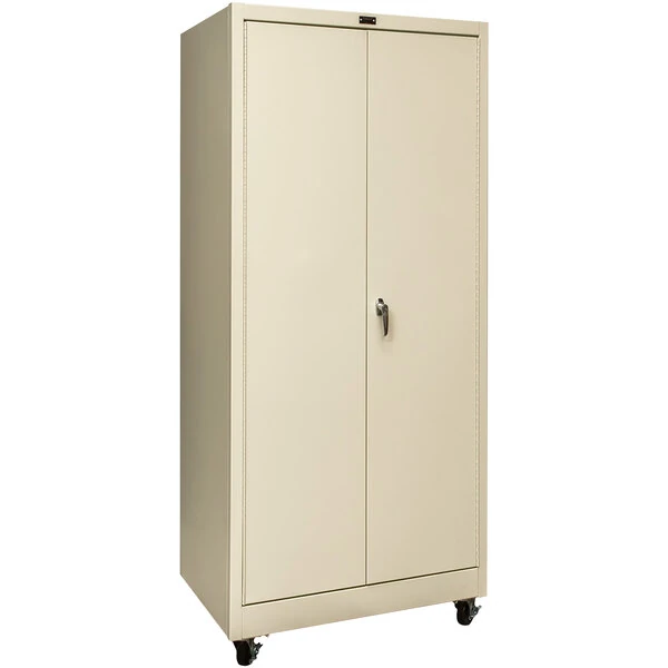 Hallowell 36" x 24" x 72" Tan Mobile Storage Cabinet with Solid Doors - Assembled 415S24MA-PT