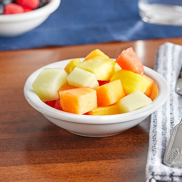 Acopa 5 oz. Bright White Rolled Edge Stoneware Fruit Bowl / Monkey Dish - 36/Case
