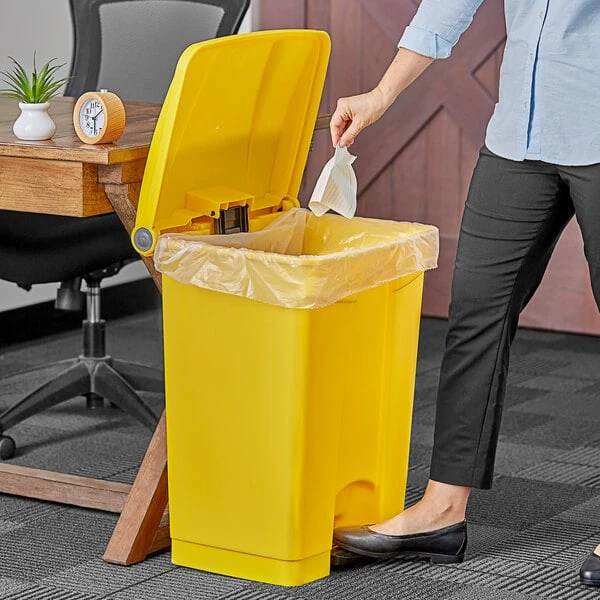 Lavex 72 Qt. / 18 Gallon Yellow Rectangular Step-On Trash Can