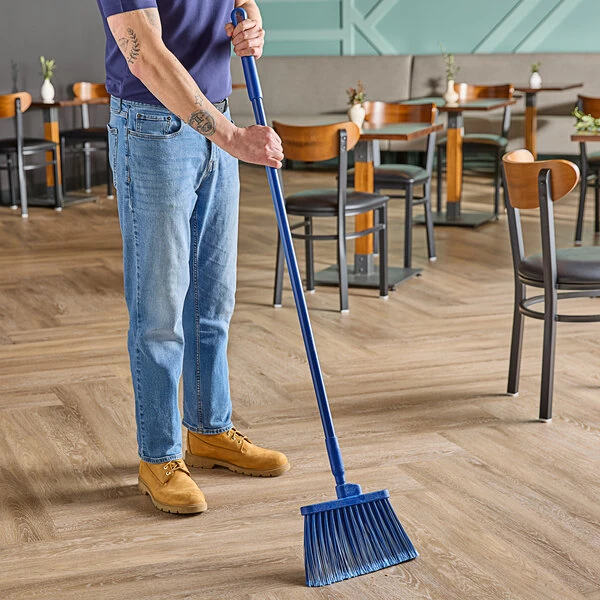 Carlisle 41082EC14 Sparta Duo-Sweep 12" Angled Broom with Blue Flagged Bristles and 48" Handle