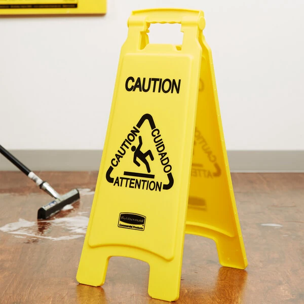 Rubbermaid® FG611200YEL 25" Yellow Double Sided Multi-Lingual Caution Wet Floor Sign