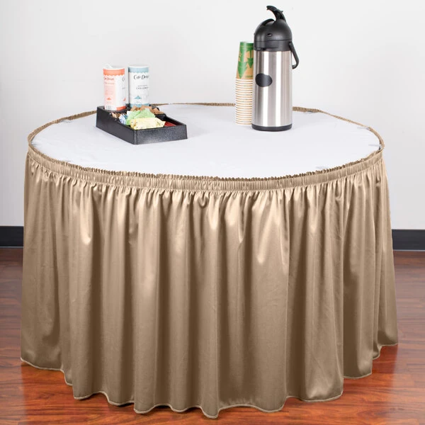 Snap Drape 5412CE29S3-046 Wyndham 13' x 29" Beige Shirred Pleat Table Skirt with Velcro® Clips