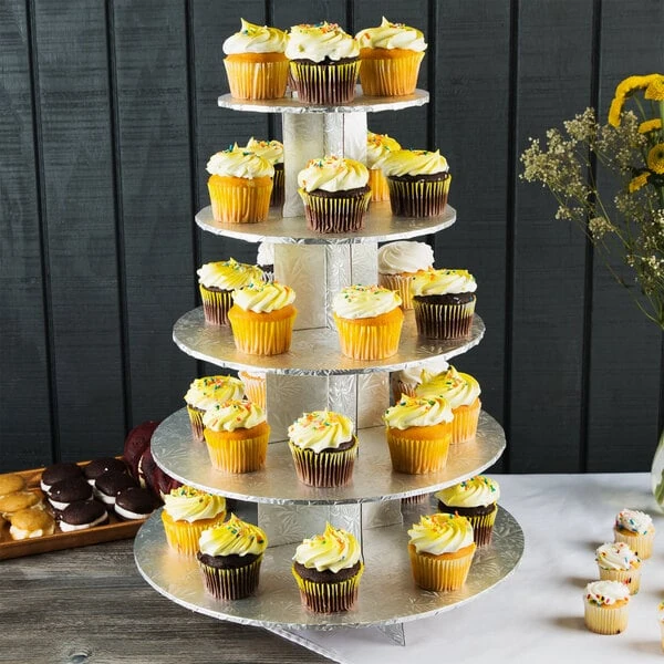 Enjay CS-5T-SILVER 5-Tier Disposable Silver Cupcake Treat Stand - 6/Case