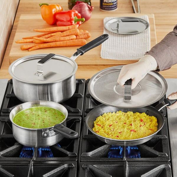 Vollrath Tribute 6-Piece Induction Ready Stainless Steel Cookware Set with 2.5 qt. and 4.5 qt. Sauce Pans, and 10" Non-Stick Frying Pan and Covers