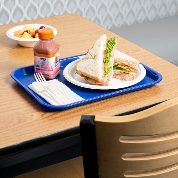 Choice 10" x 14" Blue Plastic Fast Food Tray - 48/Case