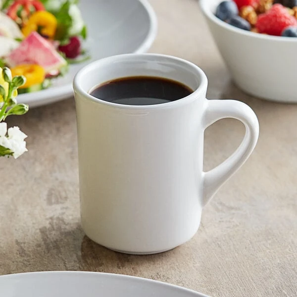 Acopa 8 oz. Customizable Bright White Rolled Edge Stoneware Mug - 36/Case