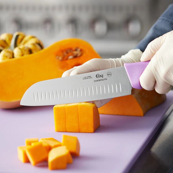 Choice 7" Santoku Knife with Granton Edge and Purple Handle