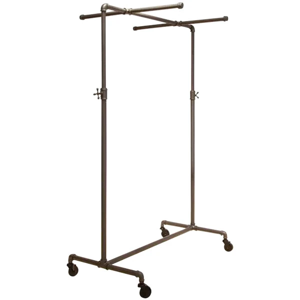 Econoco 41" x 22" x 72" Anthracite Gray Ballet Garment Rack with Double Crossbar and Adjustable Hangrail