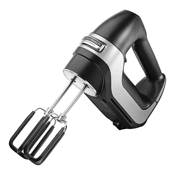 Hamilton Beach Professional Black 7 Speed Hand Mixer with SoftScrape Beaters, Dough Hooks, Whisk, and Snap-On Case 62655
