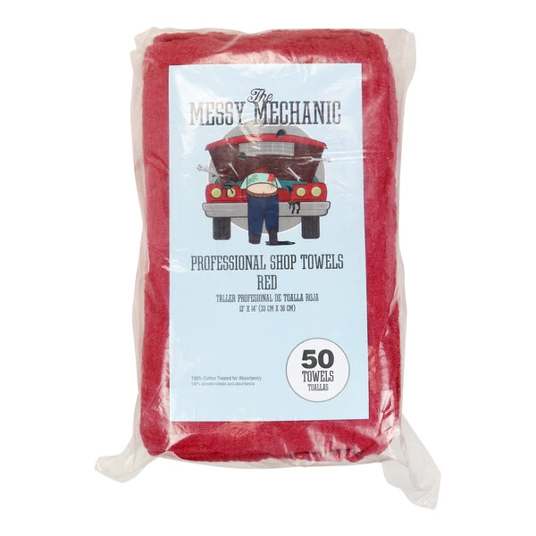 Hospeco Messy Mechanic 13" x 14" Red 100% Cotton Shop Towel Bagged - 300/Case