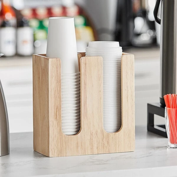 Acopa Wood 2-Section Horizontal Cup and Lid Organizer