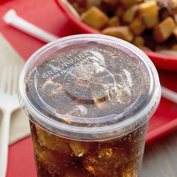 Fabri-Kal LGC636 Greenware 32 oz. Compostable Clear Plastic Lid with Straw Slot - 1,000/Case