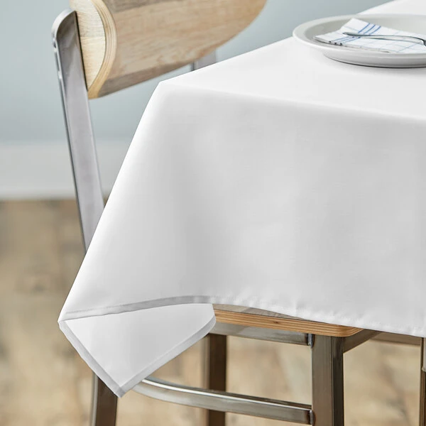 Choice 45" x 45" Square White Seamless 100% Spun Polyester Hemmed Cloth Table Cover