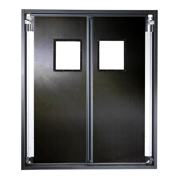 Aleco Impacdor FD-175 30" x 84" Black Rigid Single Swinging Traffic Door with Window 720155