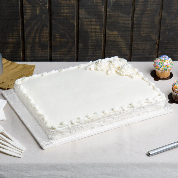 Enjay 1/2-1331834W12 18 3/4" x 13 3/4" Fold-Under 1/2" Thick Half Sheet White Cake Board