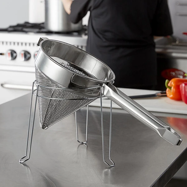 Choice 8" Coarse China Cap Strainer and Stand Set