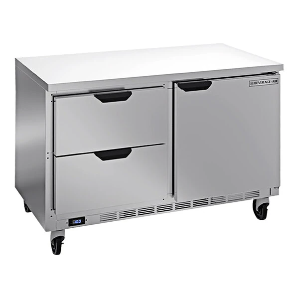 Beverage-Air WTFD48AHC-2-FLT 48" Two Drawer One Door Worktop Freezer with Flat Top
