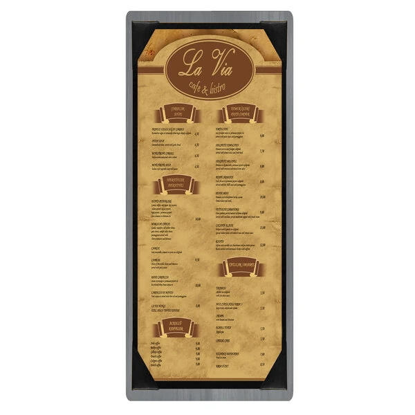 Menu Solutions WDPIX-BA Ash 4 1/4" x 11" Customizable Wood Menu Board with Picture Corners