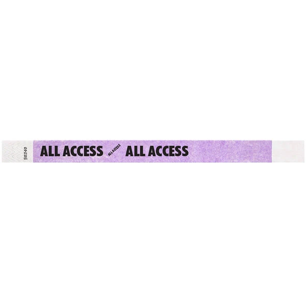 Carnival King Light Purple "ALL ACCESS" Disposable Wristband 3/4" x 10" - 500/Bag