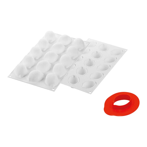 Silikomart Curve Limone 15 Compartment White Silicone Baking Mold and Plastic Cutter - 2 1/4 inch x 1 1/2 inch x 1 inch Cavities CURVE LIMONE 30