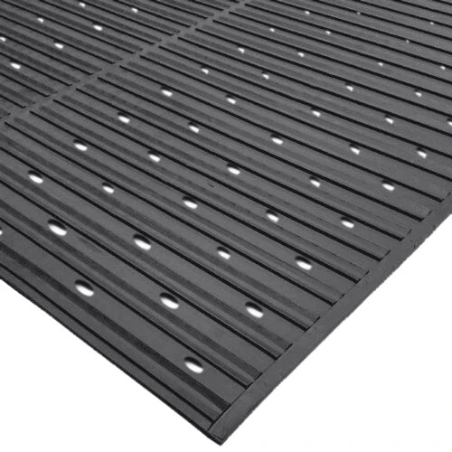 Cactus Mat 1631R-C4V Ni-Rib 4' x 60' Black Perforated Nitrile Rubber Runner Mat Roll - 1/4" Thick