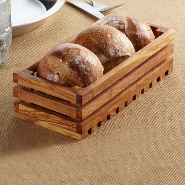 American Metalcraft OWBB1 4" x 8 1/2" Olive Wood Bread Crate