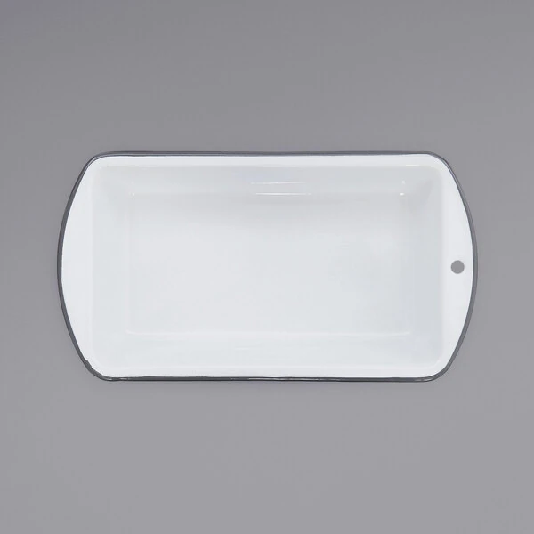 Crow Canyon Home V32GRY Vintage 1.5 Qt. White Enamelware Loaf Pan with Gray Rolled Rim