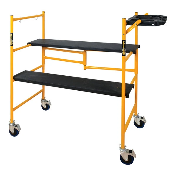 Metaltech Jobsite 4' Folding Portable Scaffolding with 2 Anti-Slip Platforms and Tool Shelf I-IMCNAT