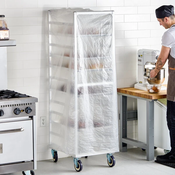 LK Packaging 52" x 80" Disposable .6 Mil Bun Pan Rack Covers - 50/Roll