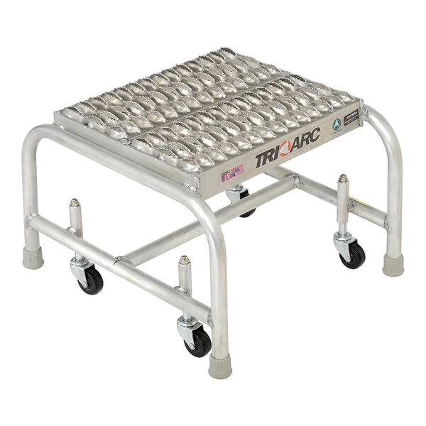 Tri-Arc 1-Step Aluminum Mobile Step Stool with Serrated Tread, 16" Wide Steps, and 14" Deep Top Step WLAR001165 - 350 lb. Capacity