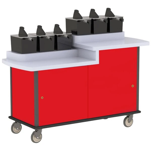 Lakeside 70550RD Red Condi-Express 6 Pump Dual Height Condiment Cart
