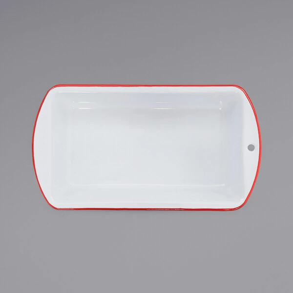 Crow Canyon Home V32RED Vintage 1.5 Qt. White Enamelware Loaf Pan with Red Rolled Rim