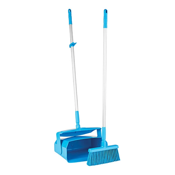 Vikan 62503 14" Blue Lobby Broom with 37" Handle and Dustpan