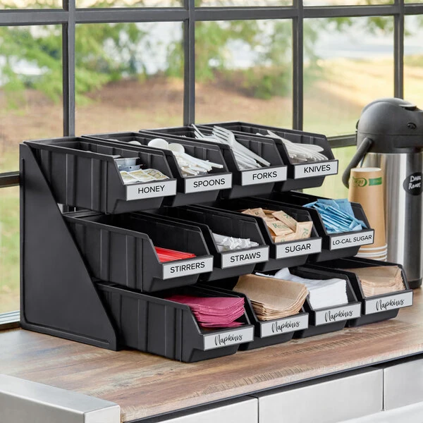 Choice Black 3-Tier Self-Serve Organizer Set with 12 Bins and 2 Label Sheets