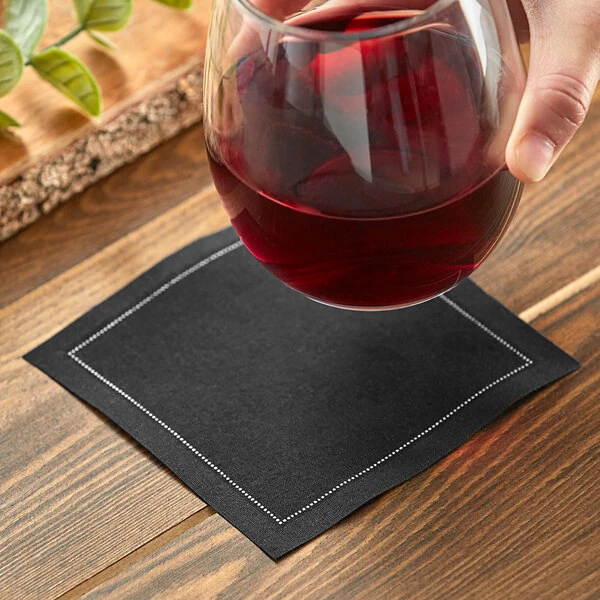 Choice 4 5/16 inch x 4 5/16 inch Customizable Black Single-Use Cotton Beverage Napkin - 1,200/Case