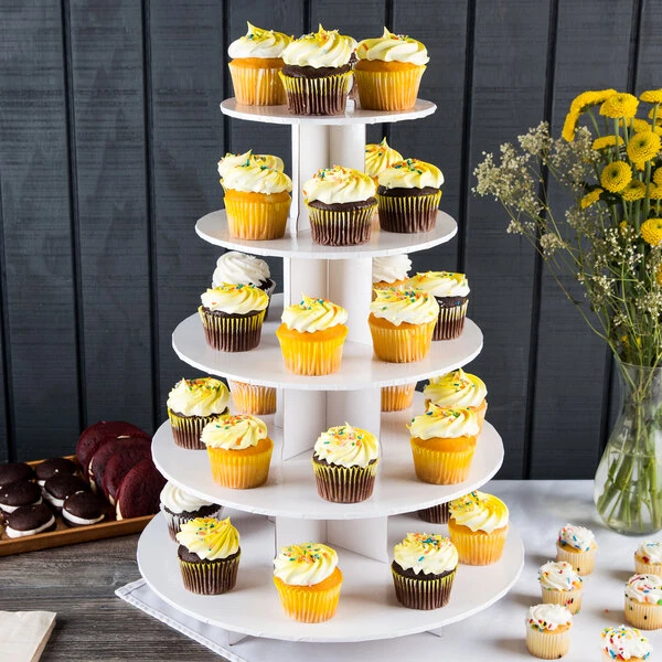 Enjay CS-5T-WHITE 5-Tier Disposable White Cupcake Treat Stand - 6/Case