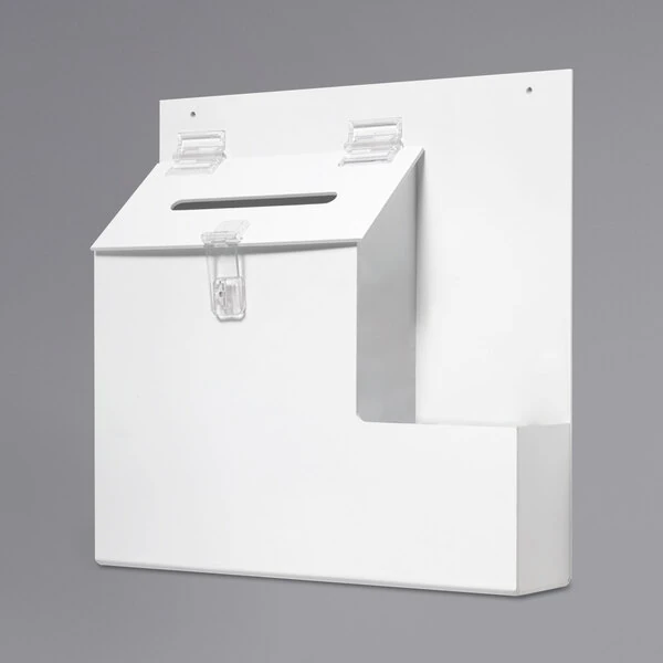 Deflecto 79803 13 3/4" x 3 5/8" x 13" White Plastic Desktop / Wall Mounted Suggestion Box