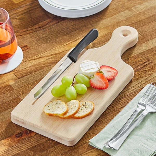 Choice 9" x 5 1/2" Wooden Serving / Cutting Board with Knife Slot and 4" Handle